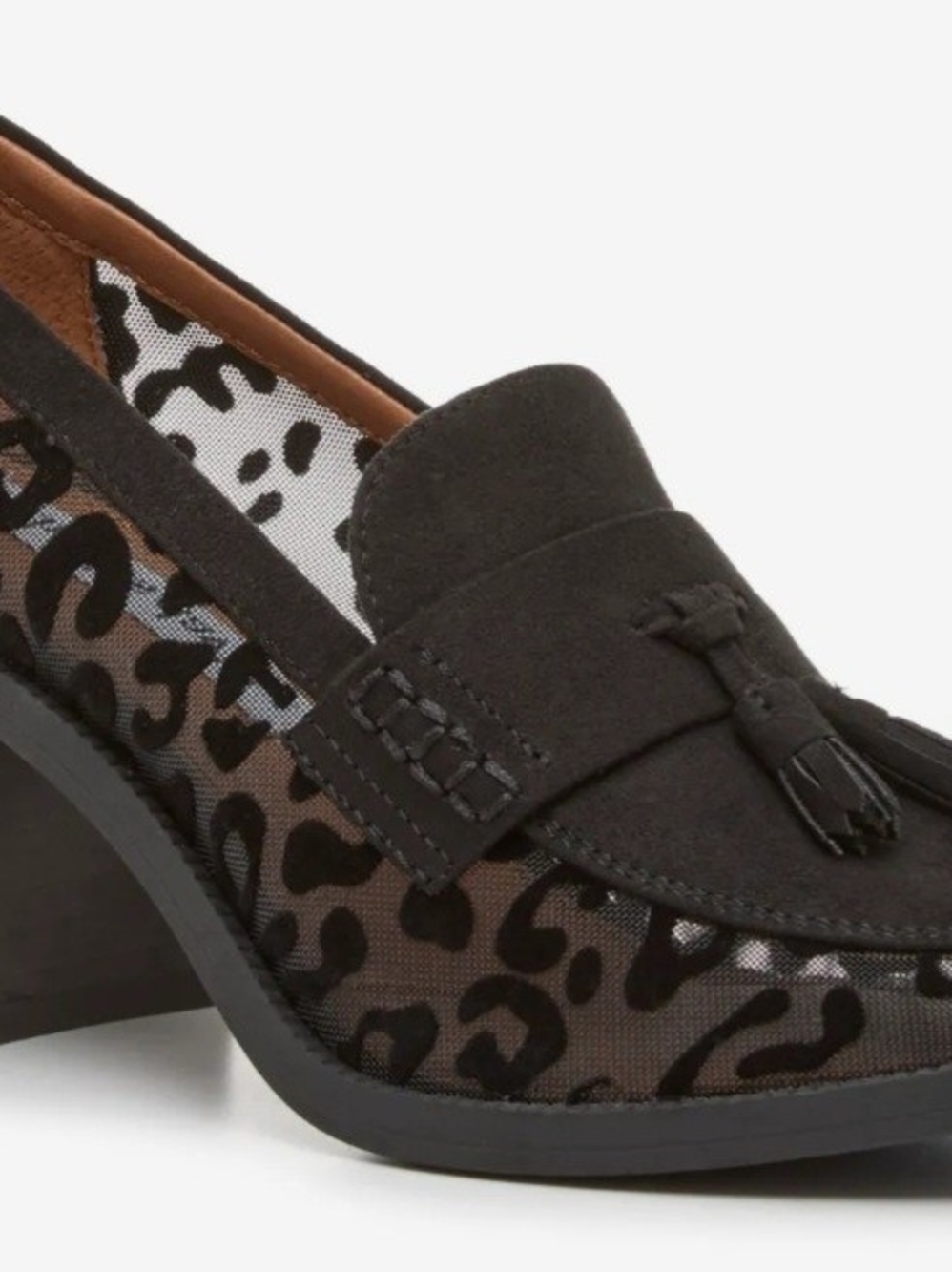 Charles David Black and Brown Leopard Tassel Loafer